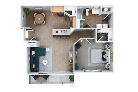 Floor plan for 1 bed, 1 bath, 818 sqft